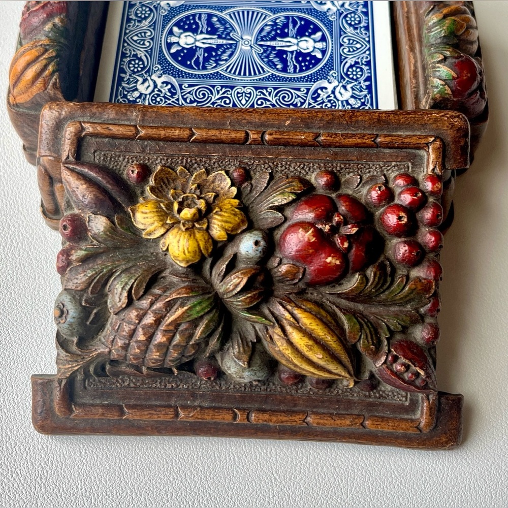 Vintage Cigarette Box, Colorful Syroco Box, Playing Cards Storage 1940s, Fruit